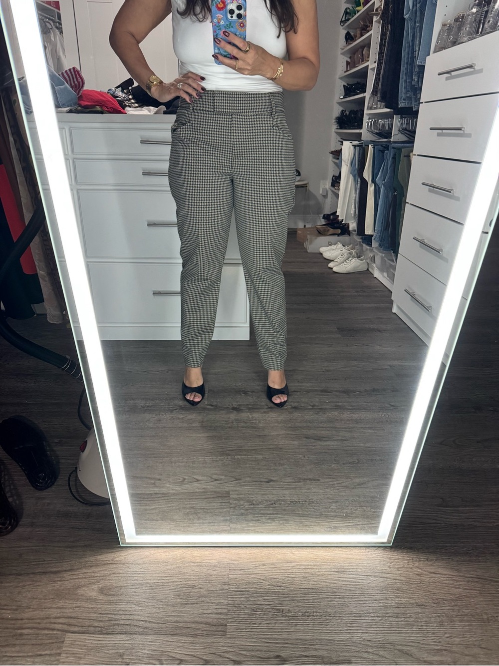 Express Black and White Houndstooth Straight Leg Pants